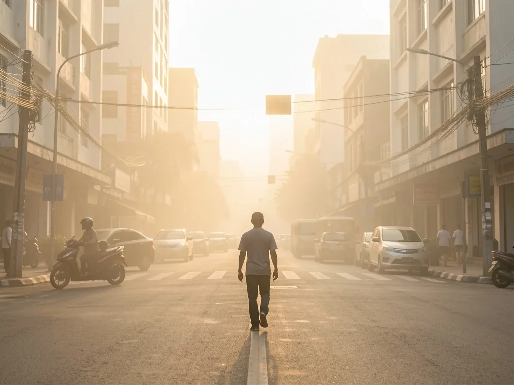 Urban Indonesian street at dawn